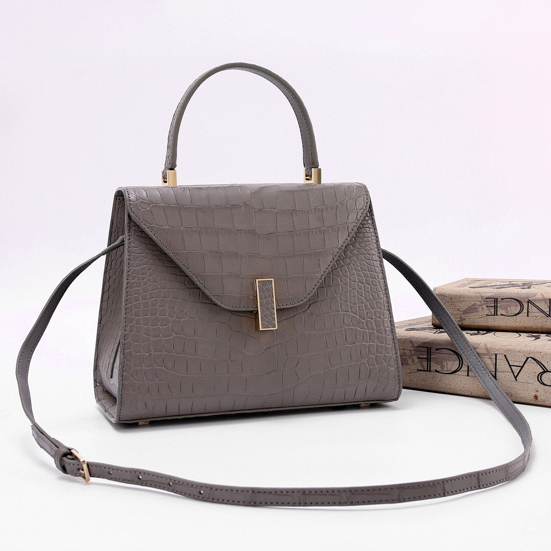 Bolsos de piel de cocodrilo auténtica con asa superior, color gris