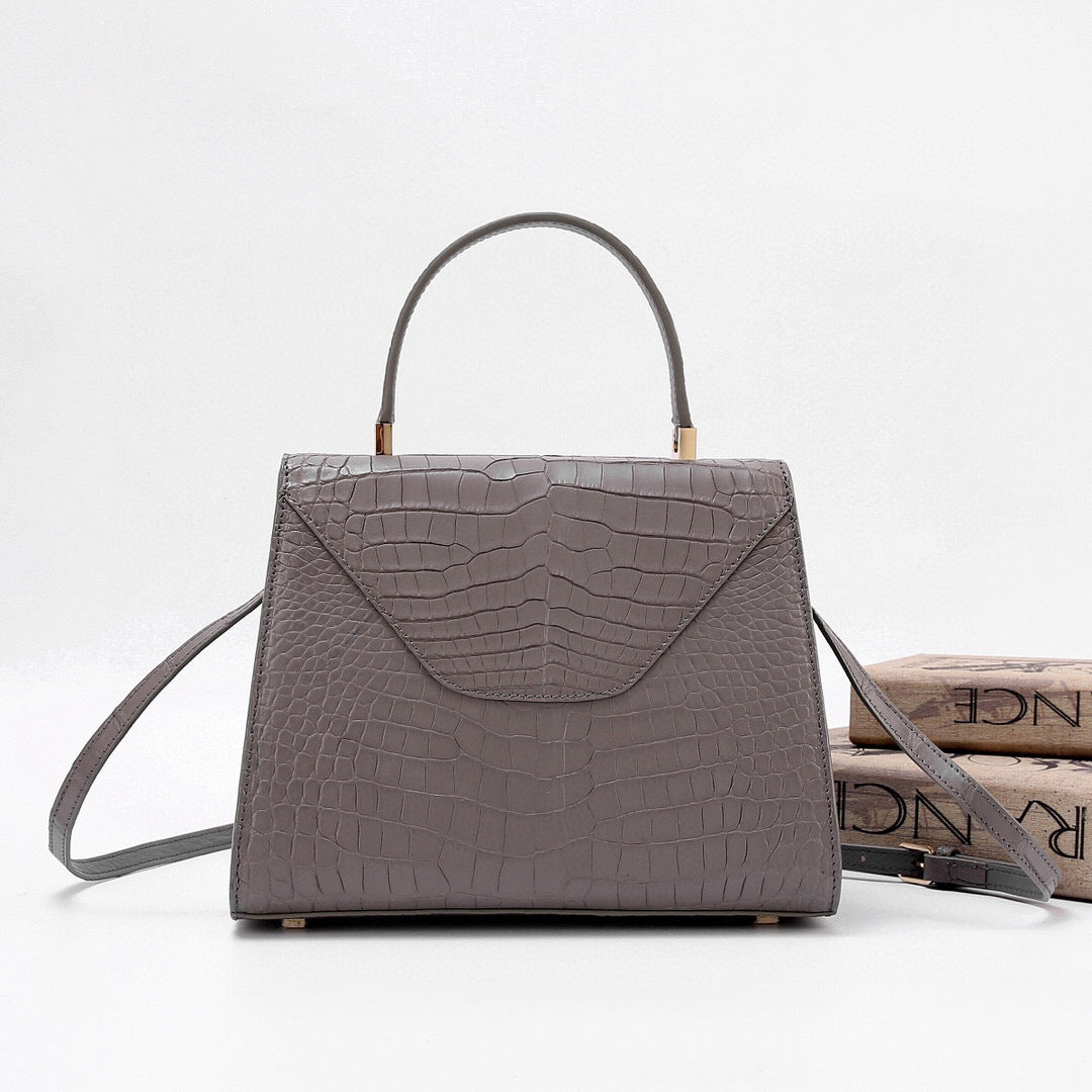 Bolsos de piel de cocodrilo auténtica con asa superior, color gris