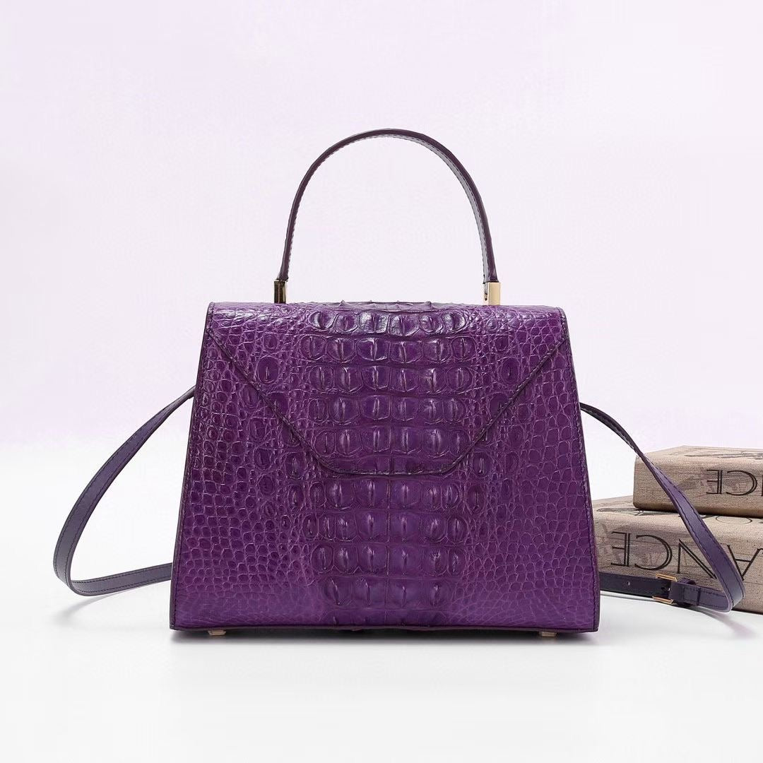 Bolsos con asa superior de piel de cocodrilo auténtica y piel de hueso
