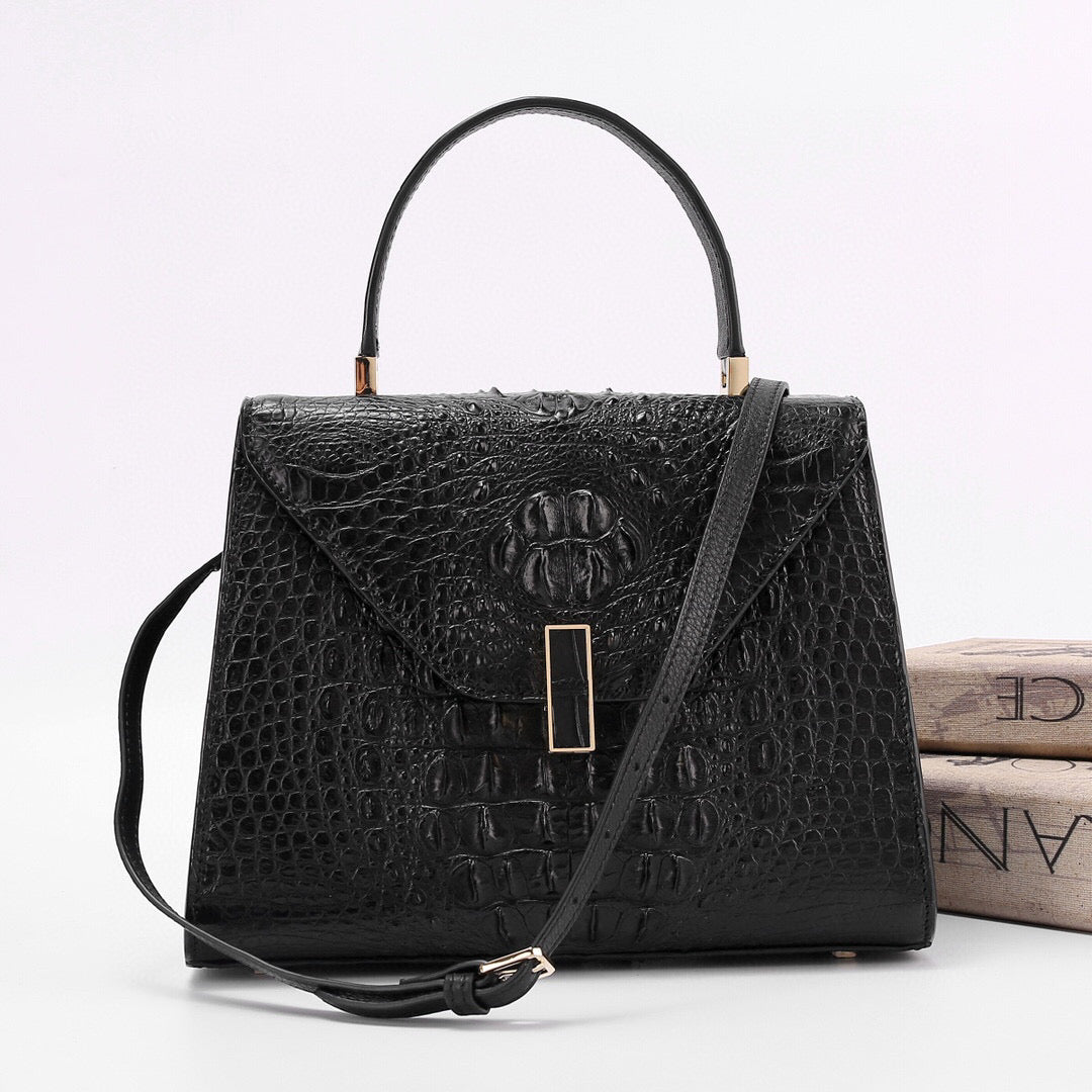 Bolsos con asa superior de piel de cocodrilo auténtica y piel de hueso