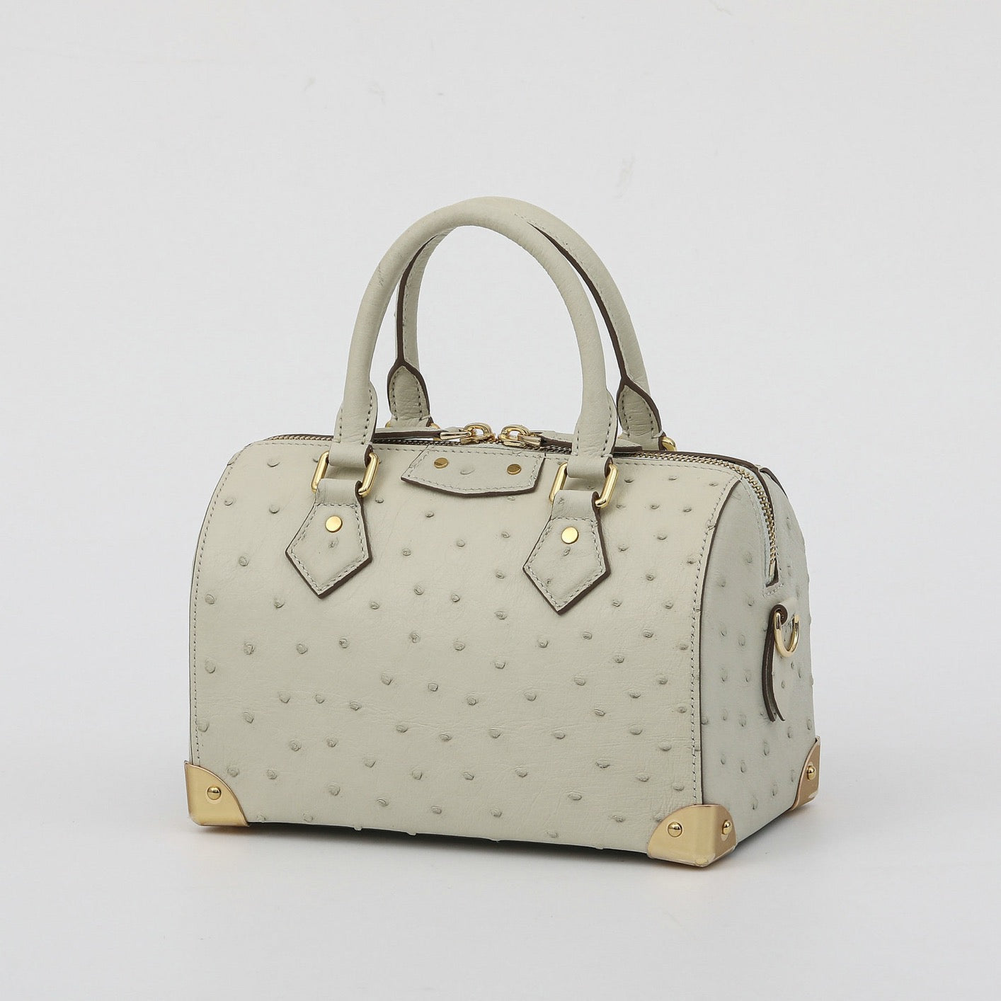 Bolso de piel de avestruz auténtica para mujer con asa superior