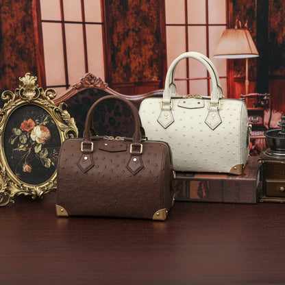 Womens Genuine Ostrich Skin Leathe Top Handle Pillow Bag