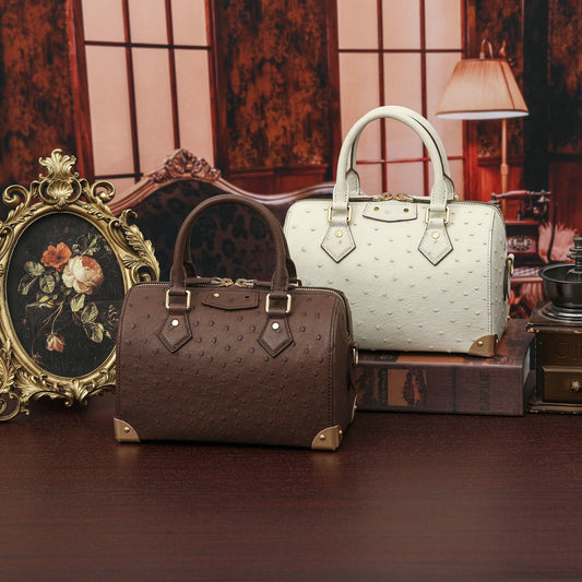 Womens Genuine Ostrich Skin Leathe Top Handle Pillow Bag