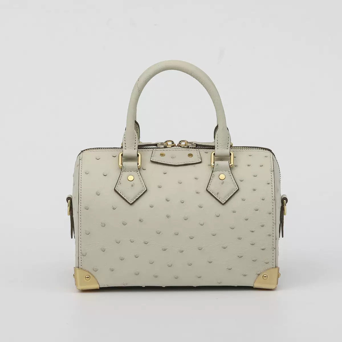 Bolso de piel de avestruz auténtica para mujer con asa superior