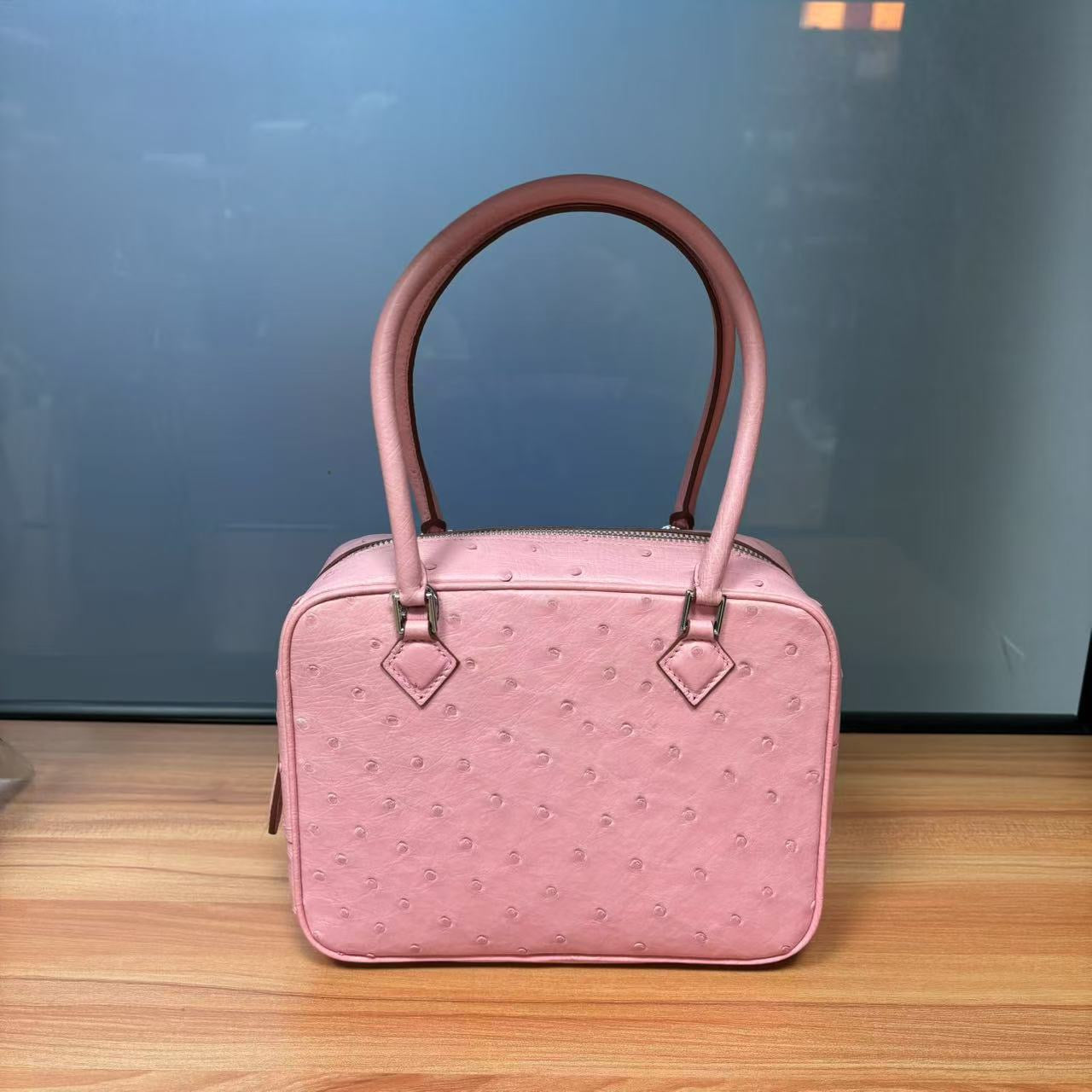 Bolso de mano para mujer de piel auténtica de avestruz con asa superior