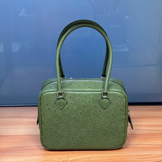 Womens Genuine Ostrich Skin Leathe Top Handle Bag