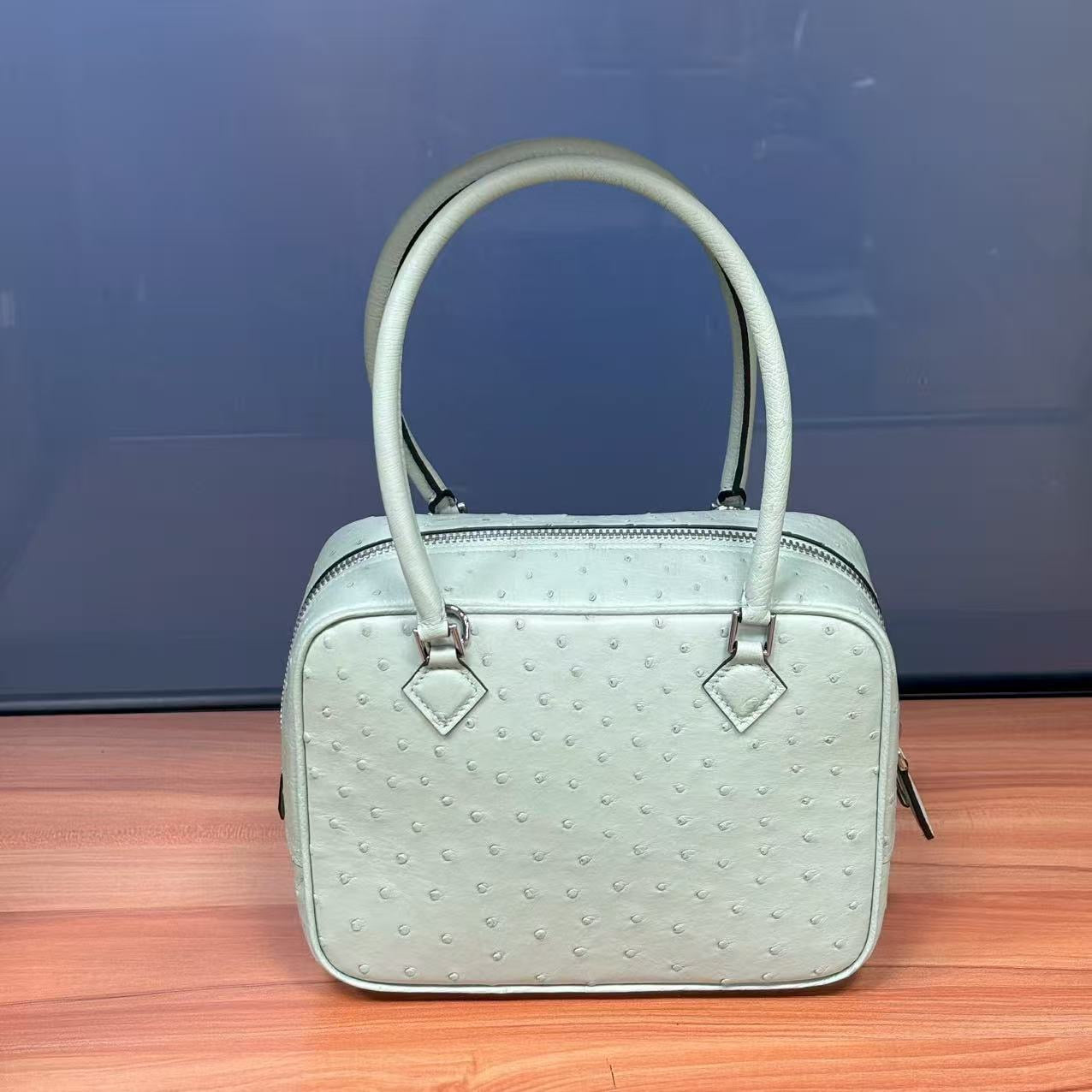 Womens Genuine Ostrich Skin Leathe Top Handle Bag