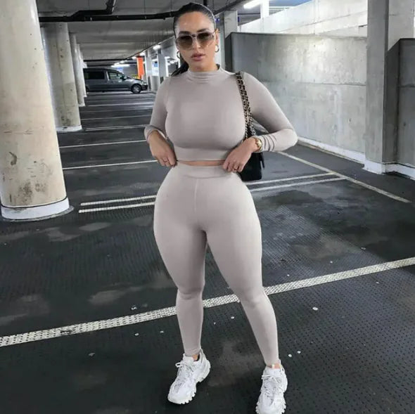 Conjunto de dos piezas de mono liso de otoño para mujer