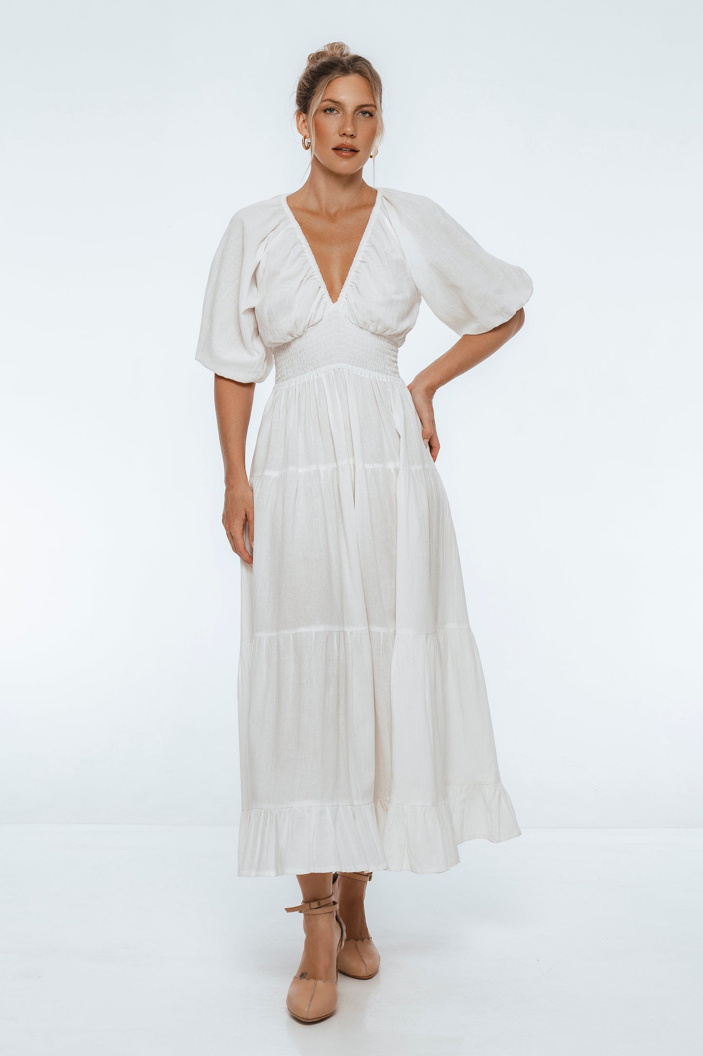 Lucienne Smocked Linen Maxi Dress