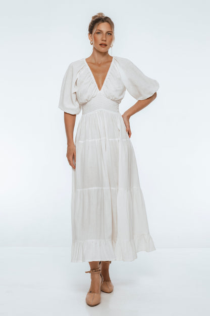 Lucienne Smocked Linen Maxi Dress