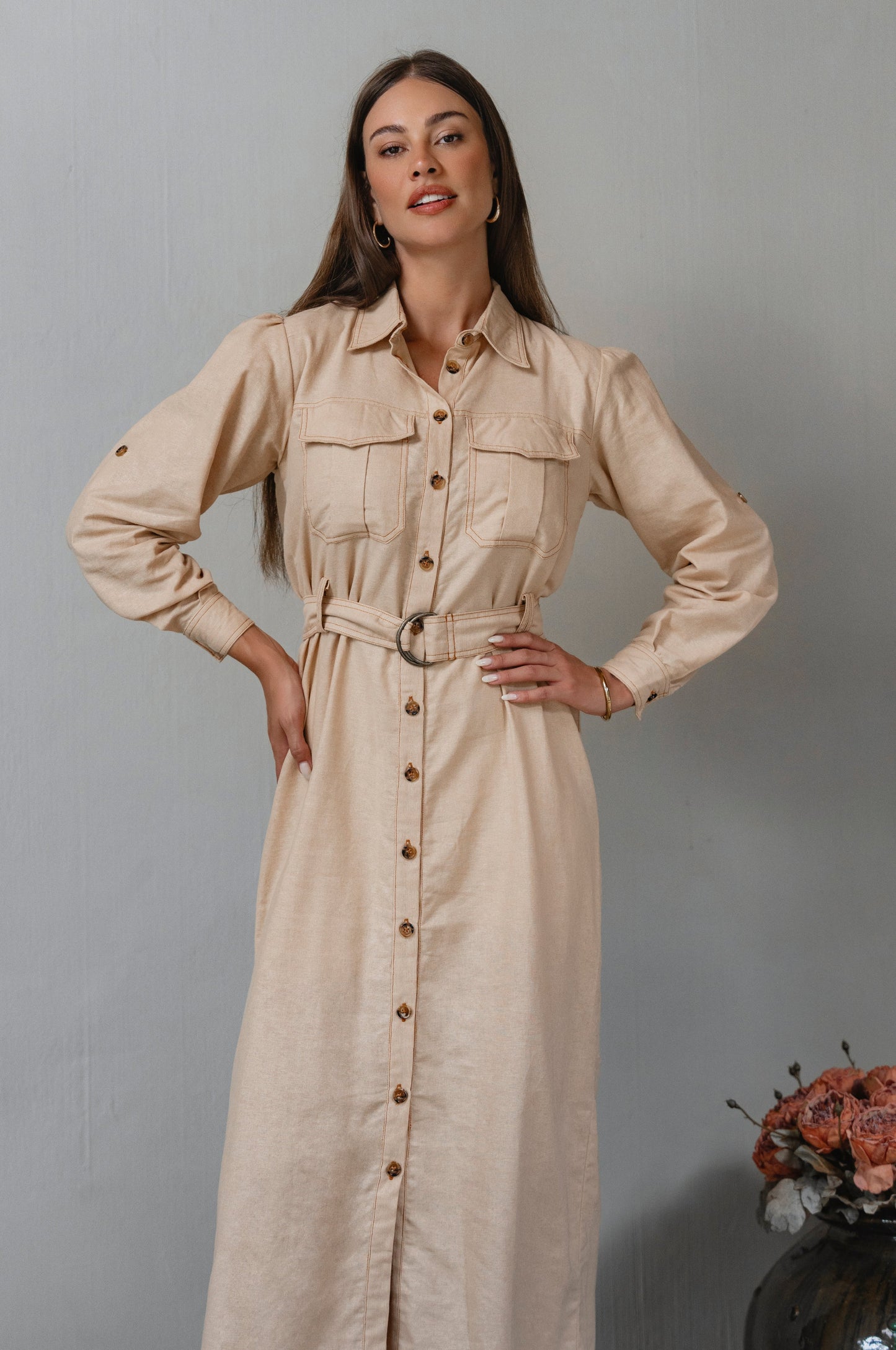 Marcelle Belted Linen Shirt Dress