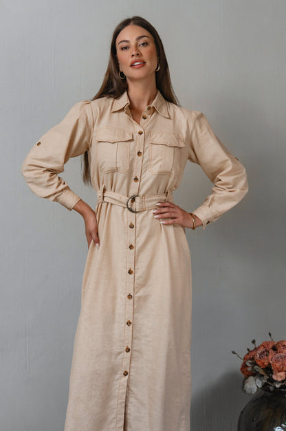 Marcelle Belted Linen Shirt Dress