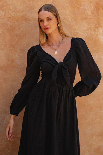 Narcisa Puff Sleeve Linen Dress