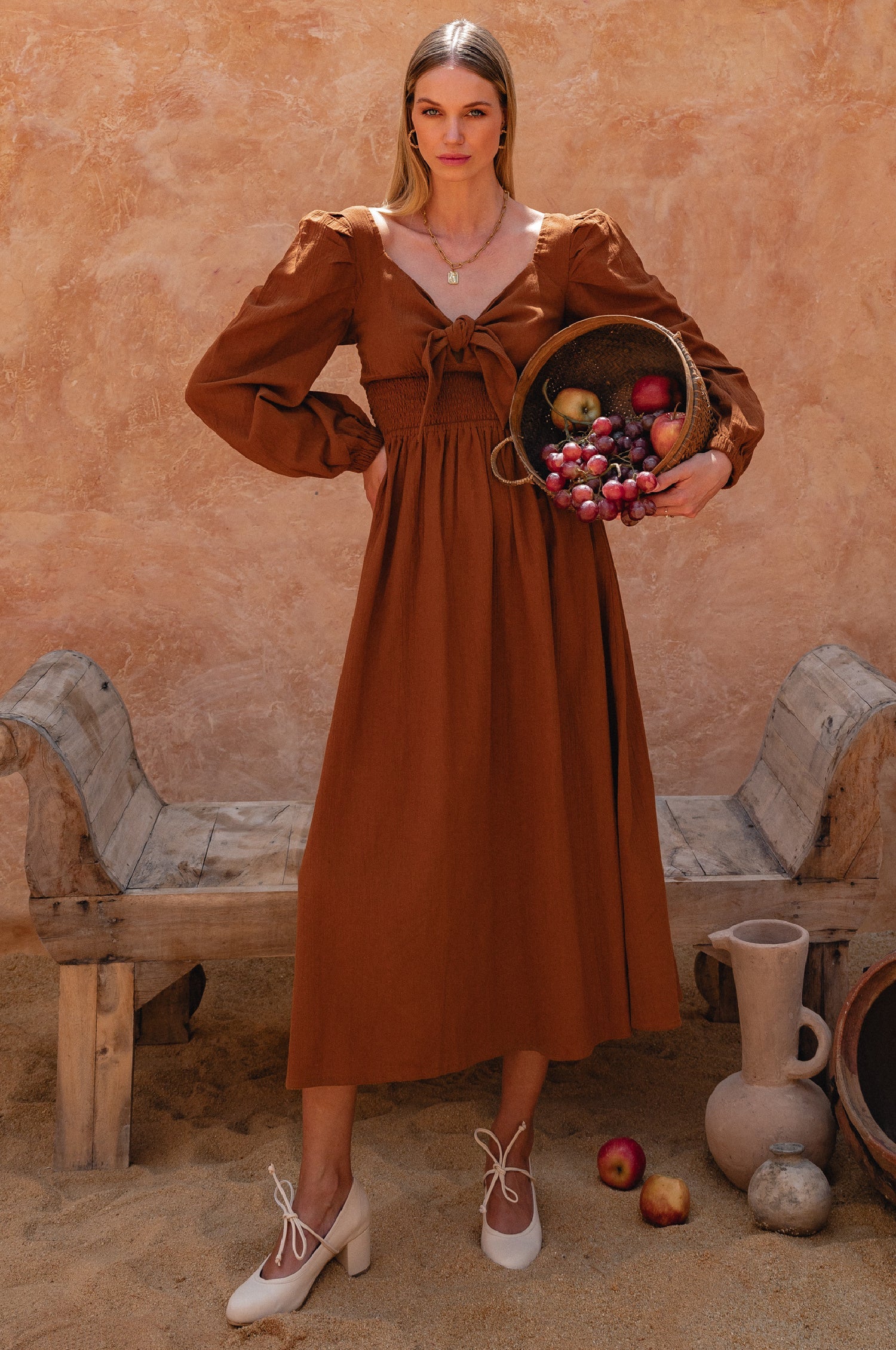 Vestido de lino con mangas abullonadas Narcisa