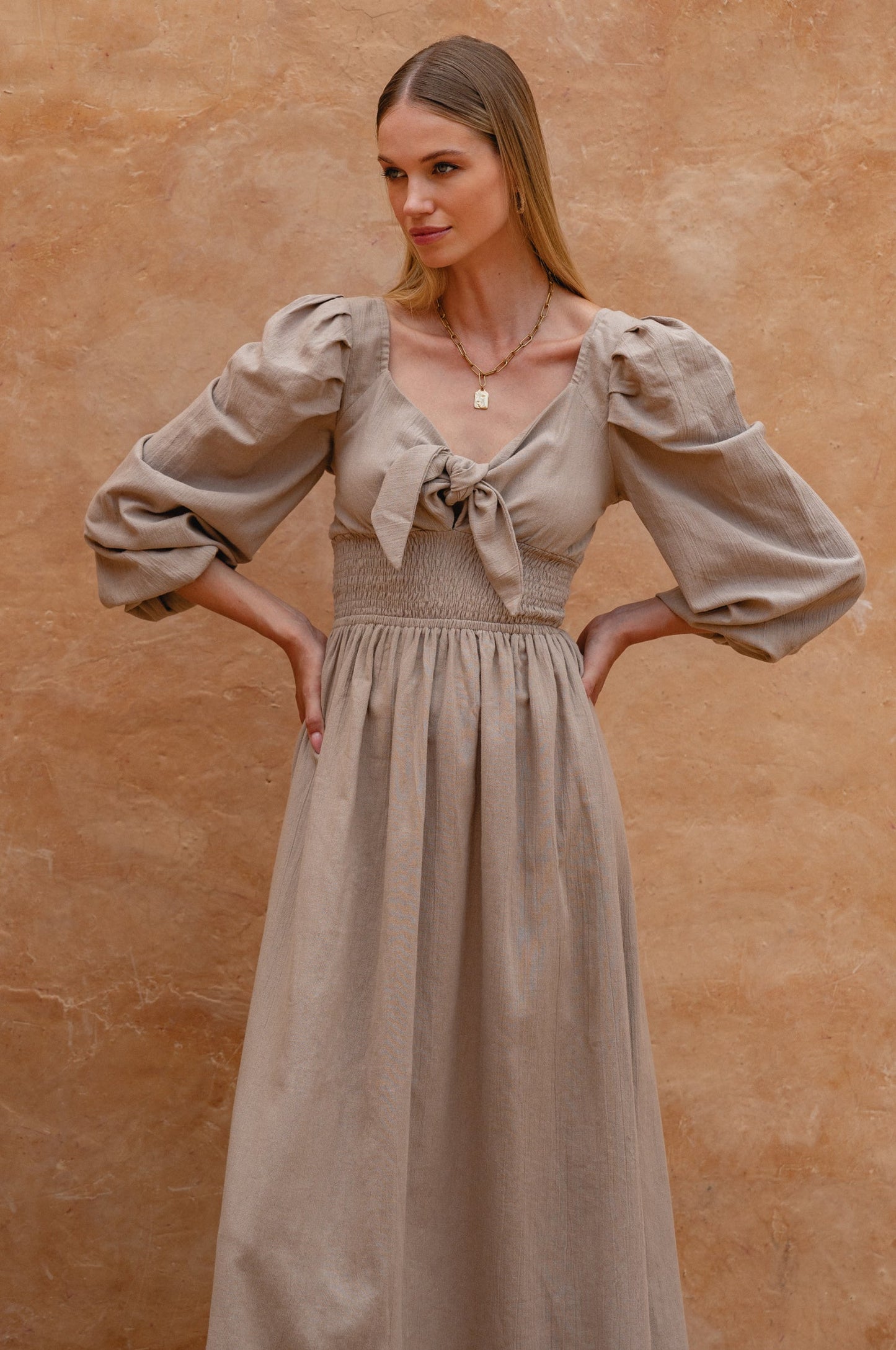 Narcisa Puff Sleeve Linen Dress