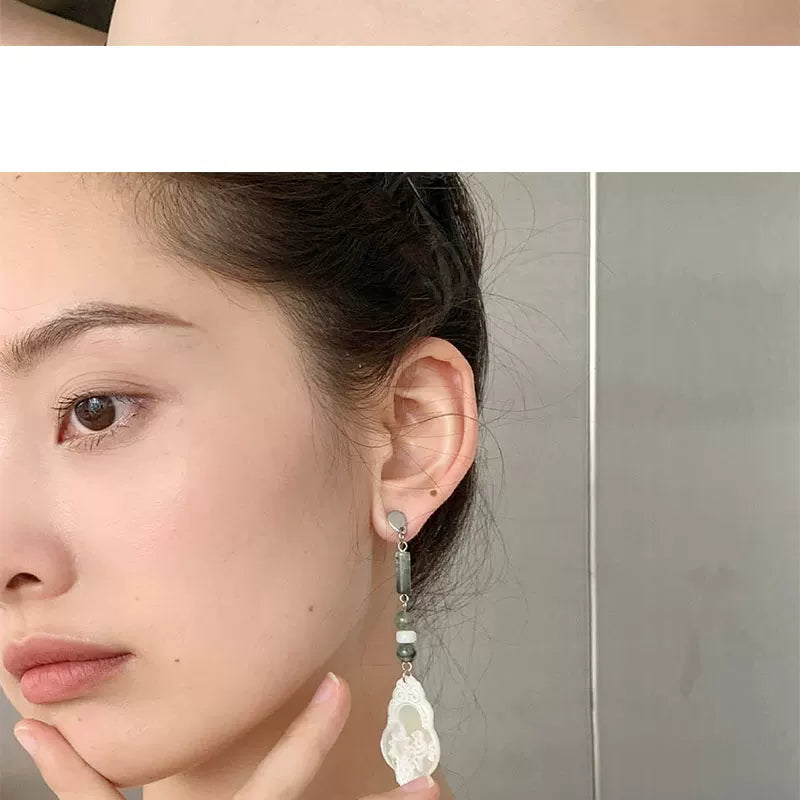 Chinese-Style Retro Natural Stone Water Grass Earrings