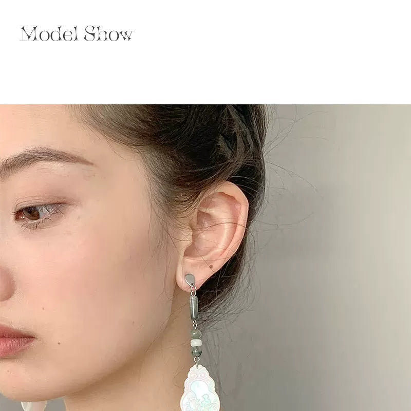 Chinese-Style Retro Natural Stone Water Grass Earrings