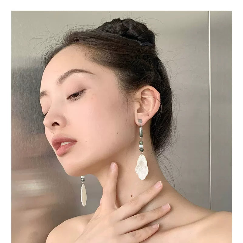 Chinese-Style Retro Natural Stone Water Grass Earrings
