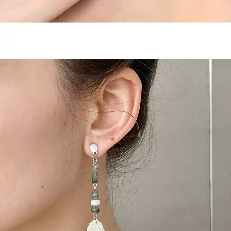 Chinese-Style Retro Natural Stone Water Grass Earrings