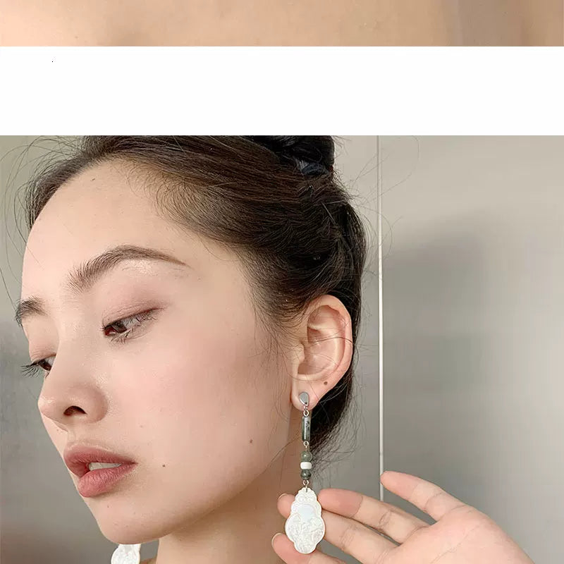Chinese-Style Retro Natural Stone Water Grass Earrings