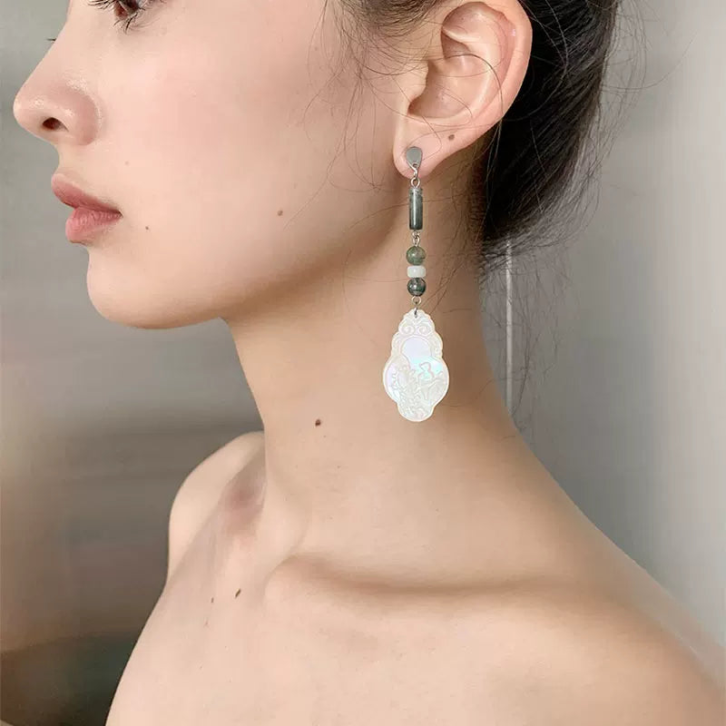 Chinese-Style Retro Natural Stone Water Grass Earrings