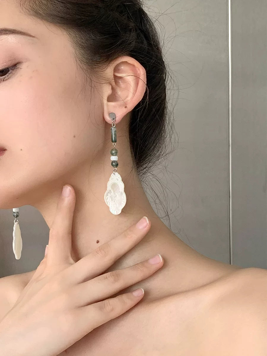 Chinese-Style Retro Natural Stone Water Grass Earrings