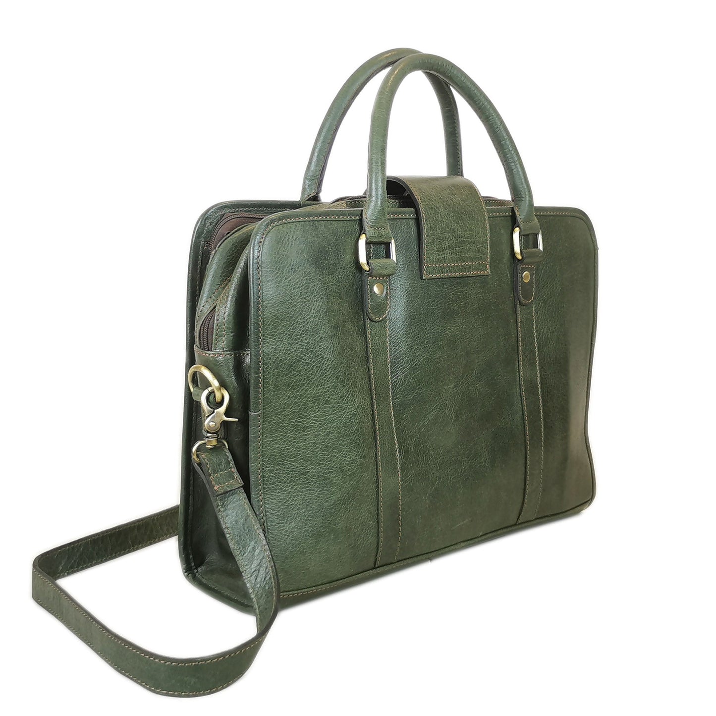 Leather Briefcase, Olive Green