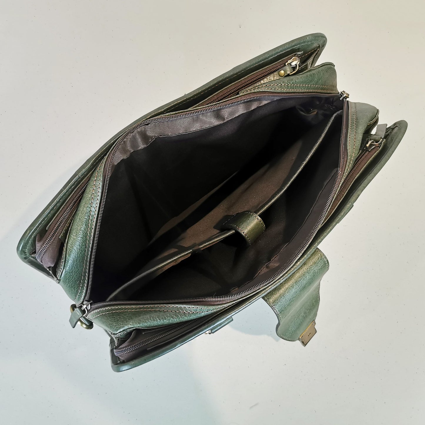 Leather Briefcase, Olive Green