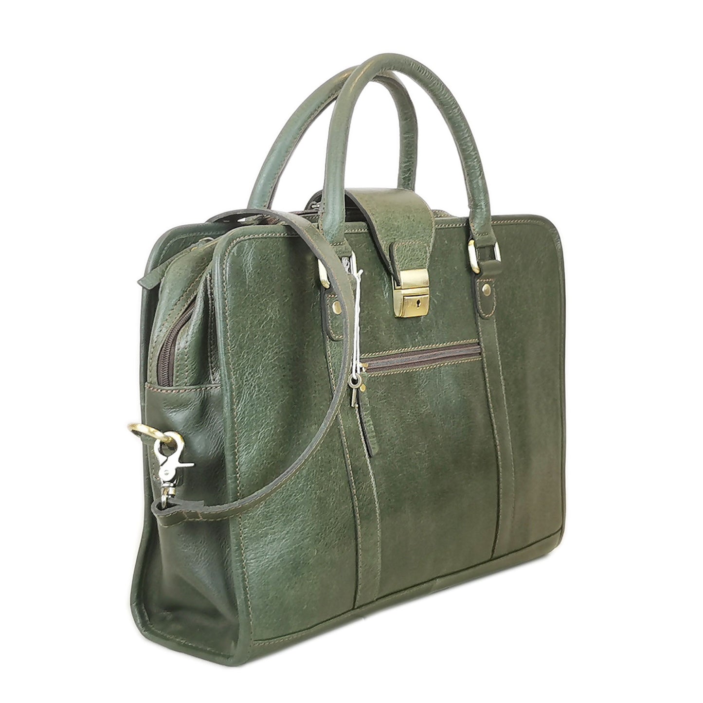 Leather Briefcase, Olive Green