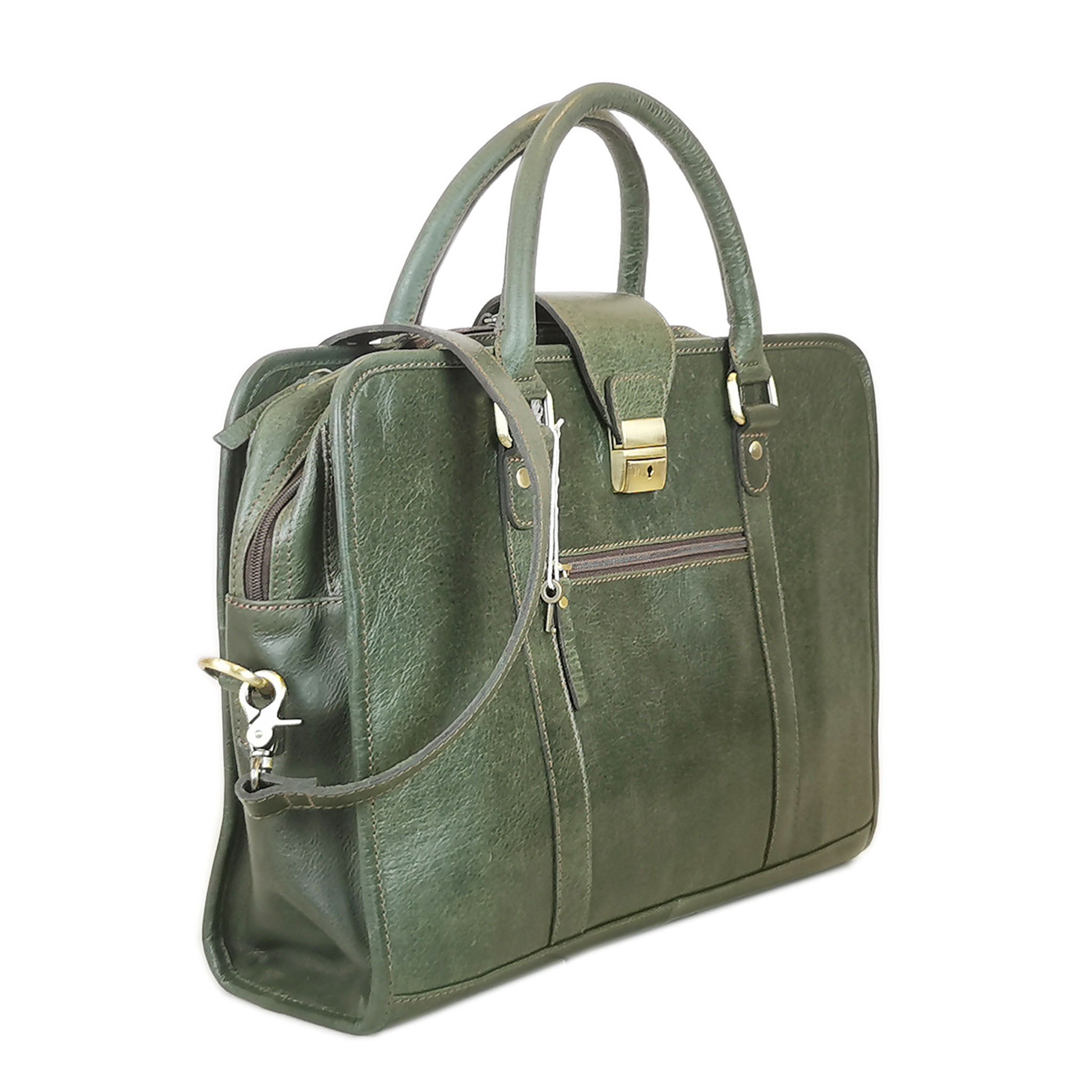Leather Briefcase, Olive Green
