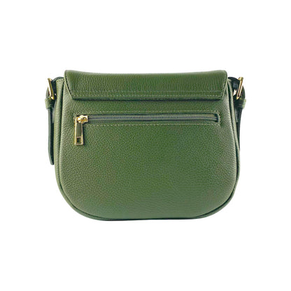 RB1002E | Made in Italy Genuine Leather Shoulder Bag with Removable Leather Shoulder Strap and Shiny Gold Metal Buckle Attachments - Green Color - Size: 26 x 20 x 10 cm.