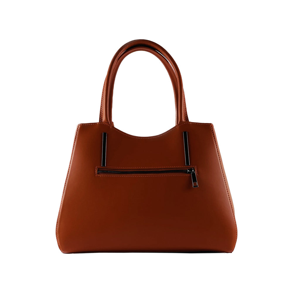 RB1004AM | Genuine Leather Hand Bag Made in Italy with Removable Shoulder Strap and Gunmetal Metal Carabiner Attachments - Paprika Color - Size: 33 x 25 x 15 cm + Handles 13 cm