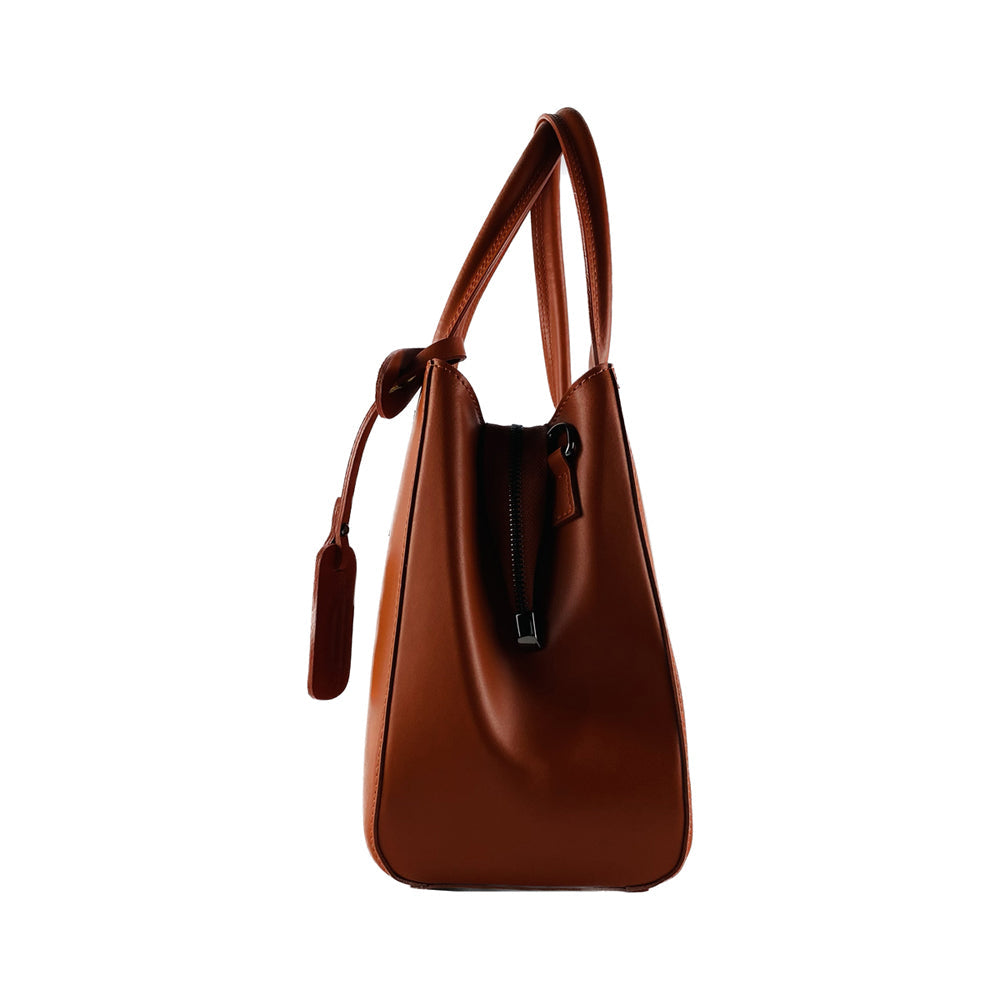 RB1004AM | Genuine Leather Hand Bag Made in Italy with Removable Shoulder Strap and Gunmetal Metal Carabiner Attachments - Paprika Color - Size: 33 x 25 x 15 cm + Handles 13 cm