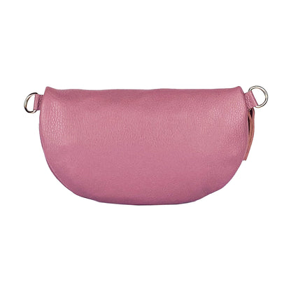 RB1015AZ | Fanny pack with removable shoulder strap in Genuine Leather Made in Italy. Polished Nickel metal snap hook attachments - Antique Pink color - Dimensions: 24 x 14 x 7