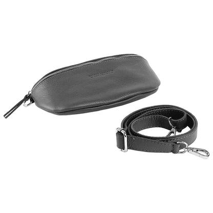 RB1015F | Fanny pack with removable shoulder strap in Genuine Leather Made in Italy. Polished Nickel metal snap hook attachments - Grey color - Dimensions: 24 x 14 x 7