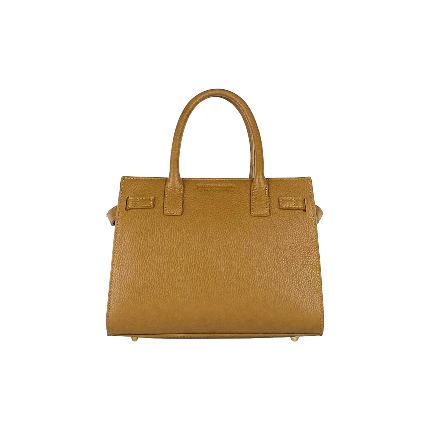 RB1016S | Women's Hand Bag in Genuine Leather Made in Italy with removable shoulder strap. Shiny Gold metal snap hook attachments - Cognac color - Dimensions: cm 28 x 20 x 14 + 12.5