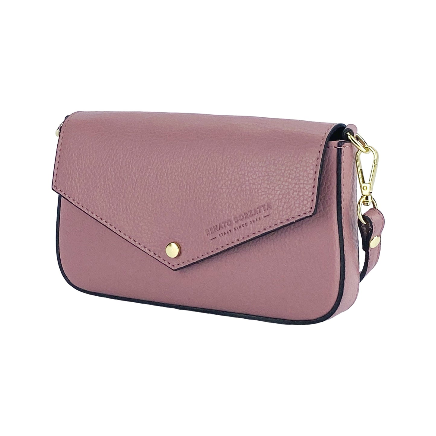 RB1023AZ | Small Shoulder Bag with Removable Chain Strap in Genuine Leather Made in Italy. Flap Closure. Shiny Gold metal hardware - Antique Pink color - Dimensions: 22 x 12 x 3 cm.