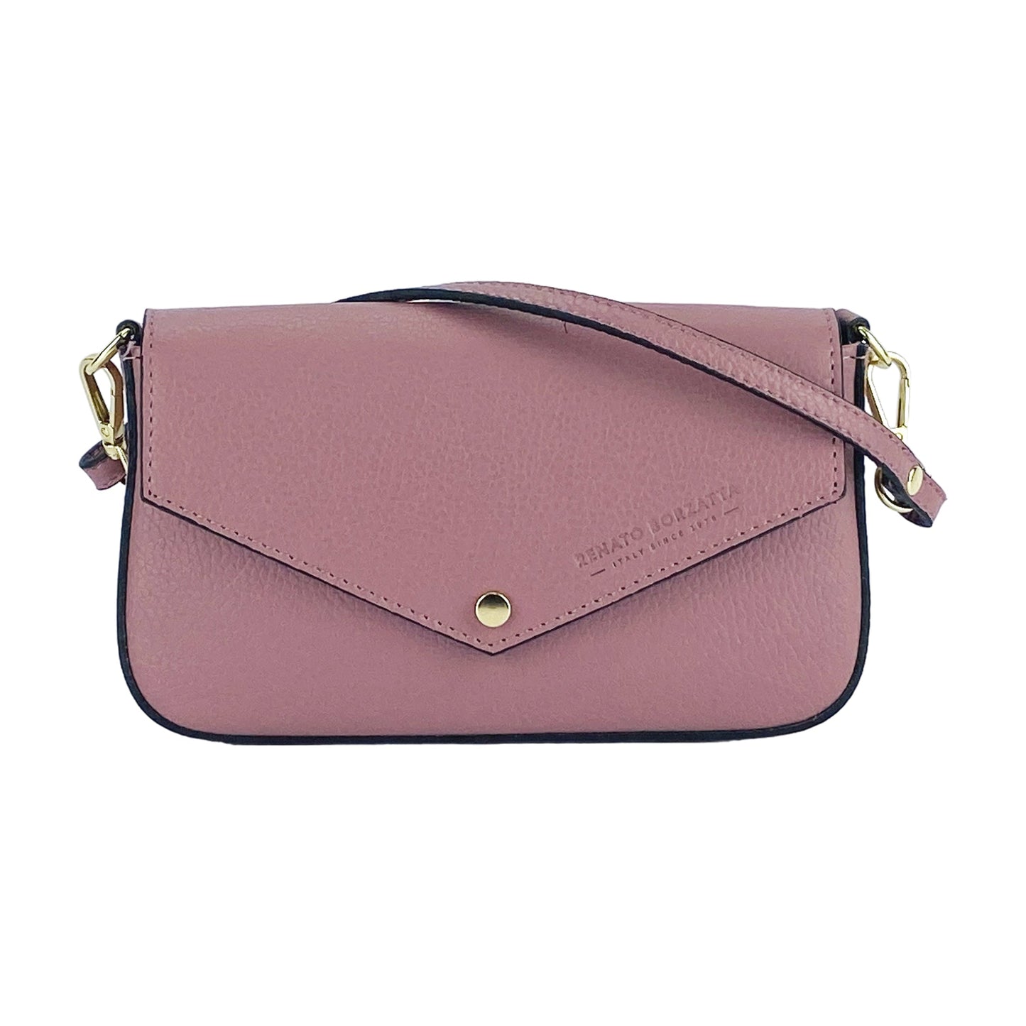 RB1023AZ | Small Shoulder Bag with Removable Chain Strap in Genuine Leather Made in Italy. Flap Closure. Shiny Gold metal hardware - Antique Pink color - Dimensions: 22 x 12 x 3 cm.