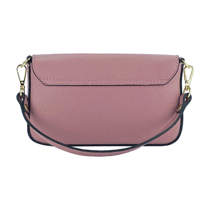 RB1023AZ | Small Shoulder Bag with Removable Chain Strap in Genuine Leather Made in Italy. Flap Closure. Shiny Gold metal hardware - Antique Pink color - Dimensions: 22 x 12 x 3 cm.