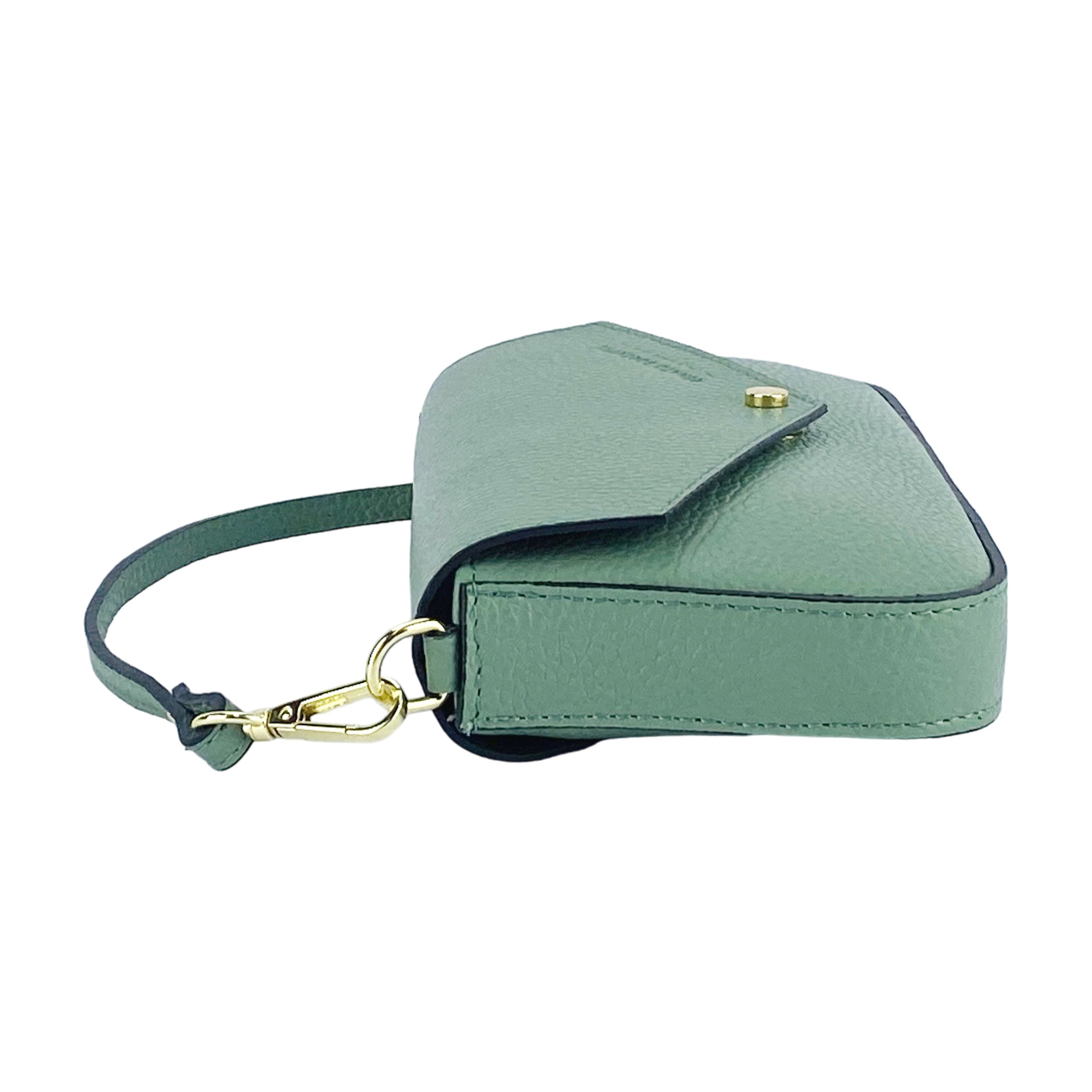 RB1023BF | Bolso de hombro pequeño con correa de cadena extraíble en piel auténtica. Fabricado en Italia. Cierre de solapa. Herrajes metálicos dorados brillantes - Color menta - Dimensiones: 22 x 12 x 3 cm.