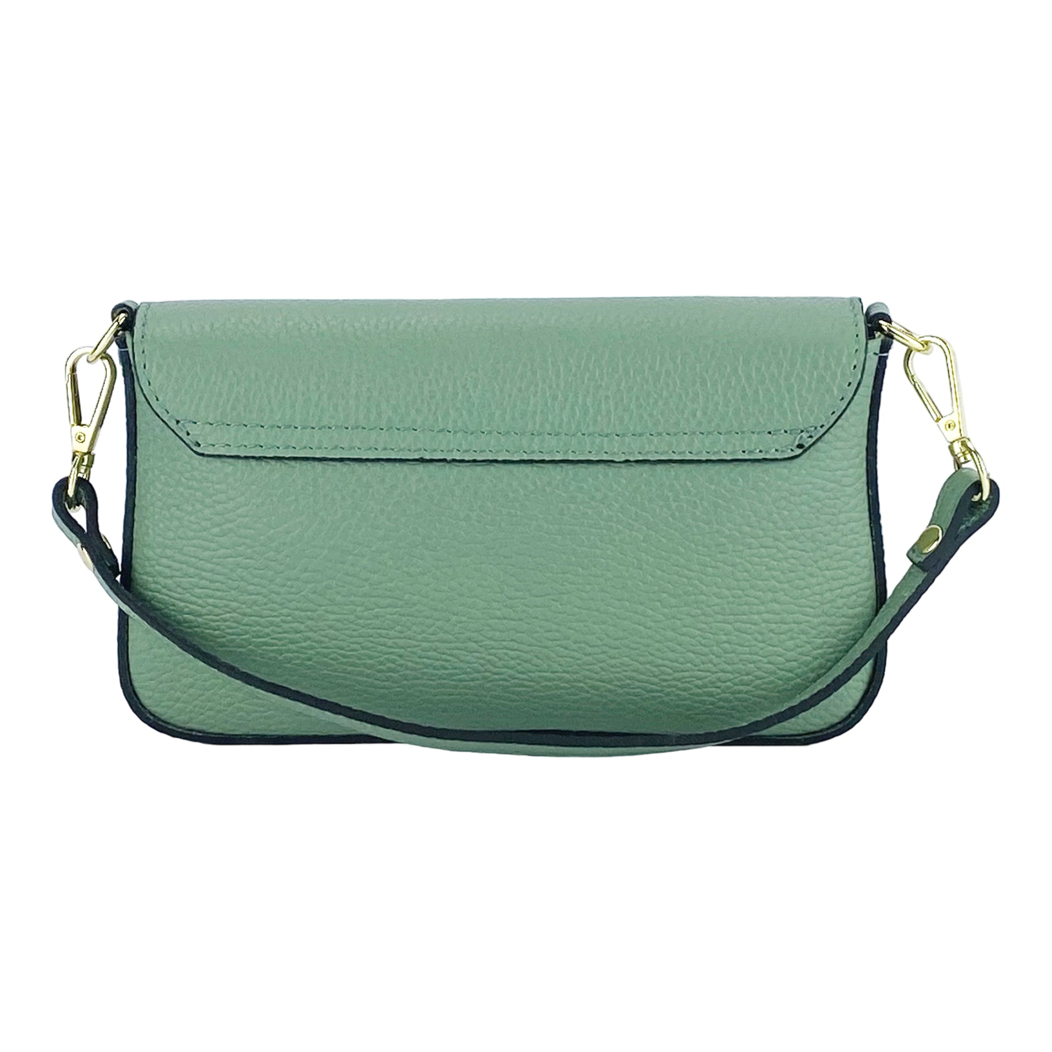 RB1023BF | Bolso de hombro pequeño con correa de cadena extraíble en piel auténtica. Fabricado en Italia. Cierre de solapa. Herrajes metálicos dorados brillantes - Color menta - Dimensiones: 22 x 12 x 3 cm.