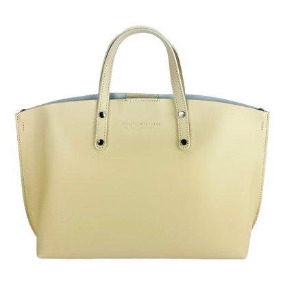 RB1024AL | Women's Hand Bag in Genuine Leather Made in Italy with removable shoulder strap. Large removable internal bag. Polished Gunmetal Accessories - Beige color - Dimensions: cm 48x31x11