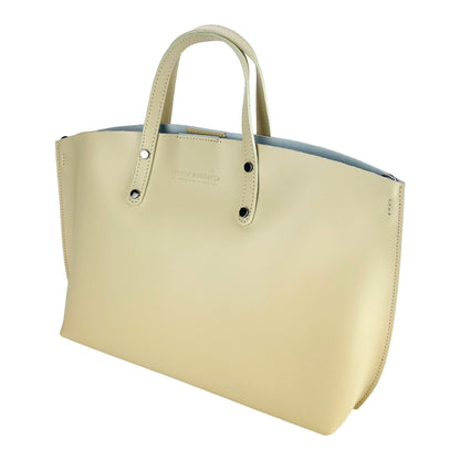 RB1024AL | Women's Hand Bag in Genuine Leather Made in Italy with removable shoulder strap. Large removable internal bag. Polished Gunmetal Accessories - Beige color - Dimensions: cm 48x31x11