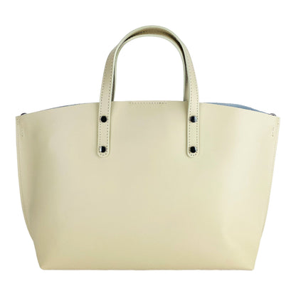 RB1024AL | Women's Hand Bag in Genuine Leather Made in Italy with removable shoulder strap. Large removable internal bag. Polished Gunmetal Accessories - Beige color - Dimensions: cm 48x31x11