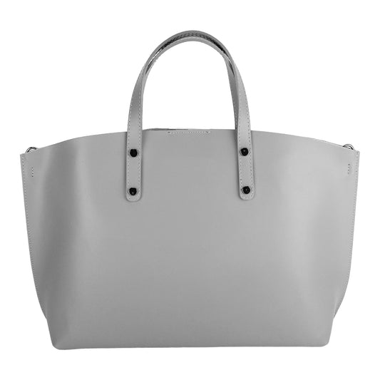 RB1024F | Women's Hand Bag in Genuine Leather Made in Italy with removable shoulder strap. Large removable internal bag. Polished Gunmetal Accessories - Grey color - Dimensions: cm 48x31x11
