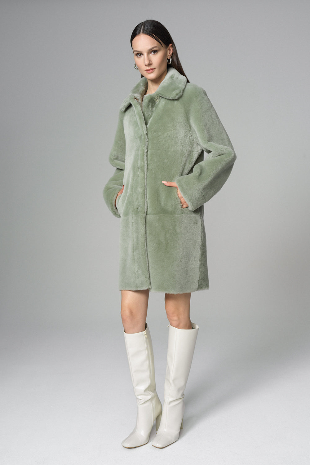 Mint Reversible Genuine Merino Wool Sheepskin Midi Coat