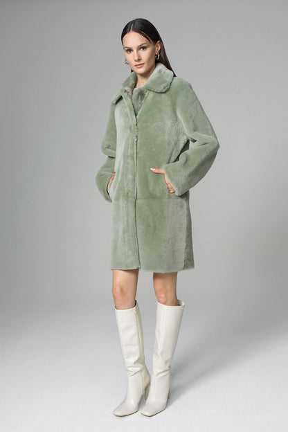 Mint Reversible Genuine Merino Wool Sheepskin Midi Coat
