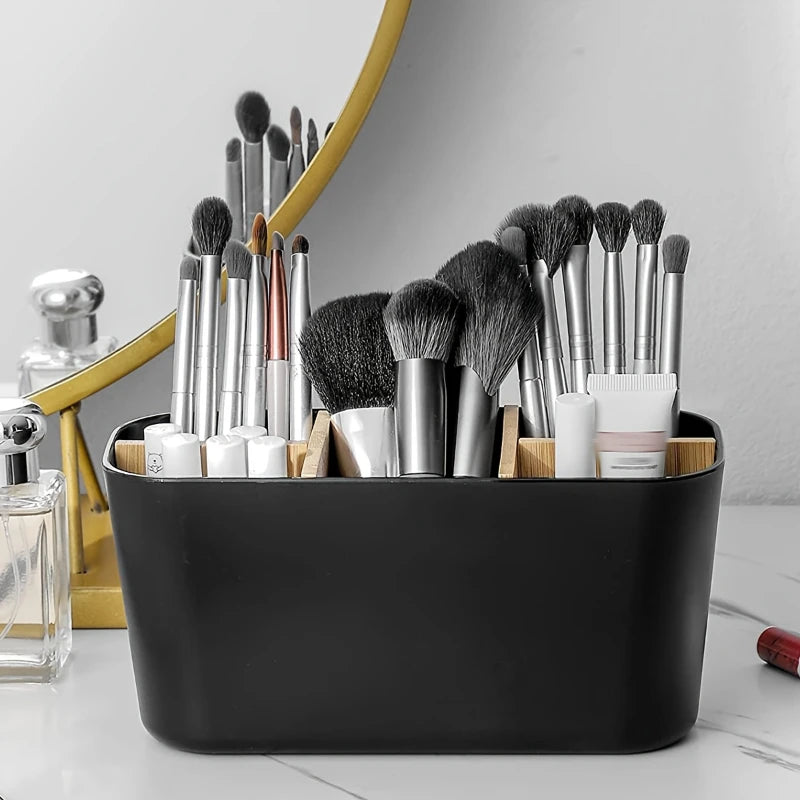 Toothbrush Holders for Bathrooms, Bamboo Tooth Brush Holder with 5 Slots Bathroom Vanity Organizer Countertop for Toothpaste