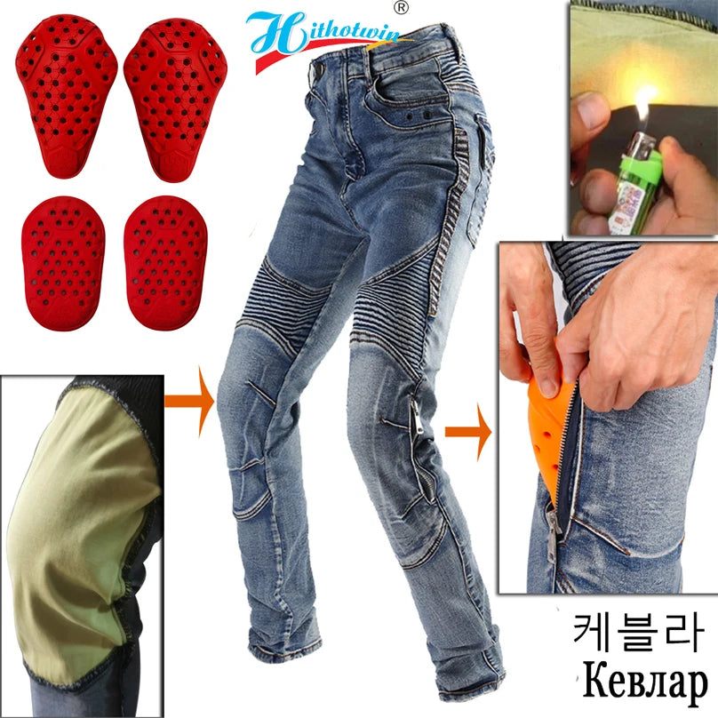 S- 5XL Men Aramid Motorcycle jeans Moto Pants With Protective Gear Riding Touring fireproof and wearable Motorbike Trousers 03