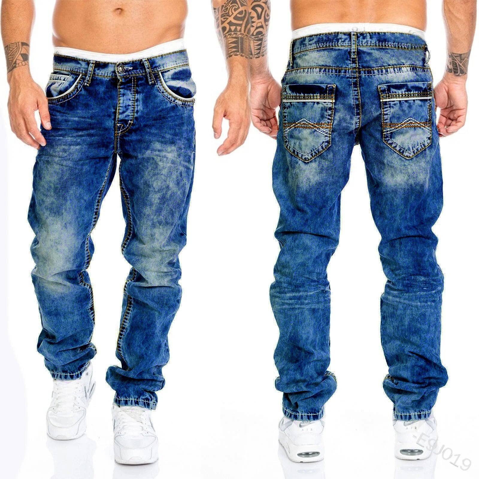 Mens Jeans Brands Straight Stretch Slim Jean Homme Pantalones Hombre Casual Pants Denim Trousers Baggy Jeans Black Blue